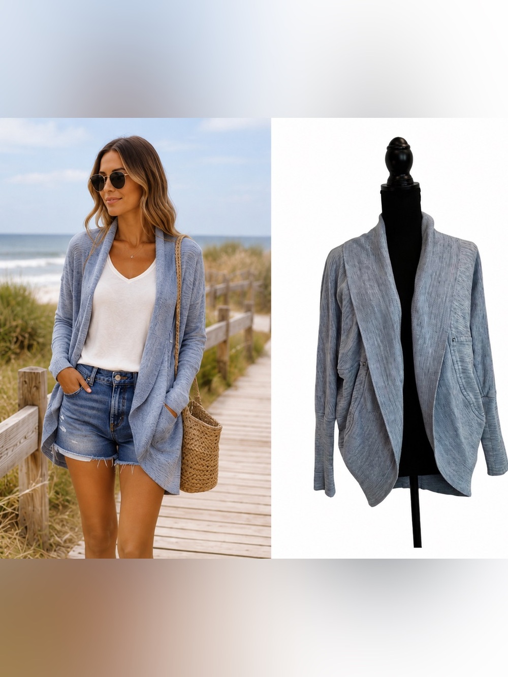 ARITZIA Wilfred Diderot Cocoon blue open front circle cardigan Sz S